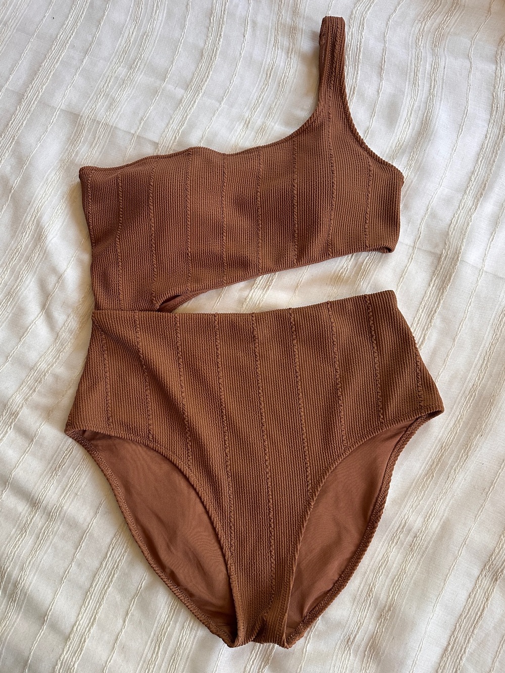 Aerie One Shoulder Side Cut-Out Chocolate Swimsuit | Women’s M